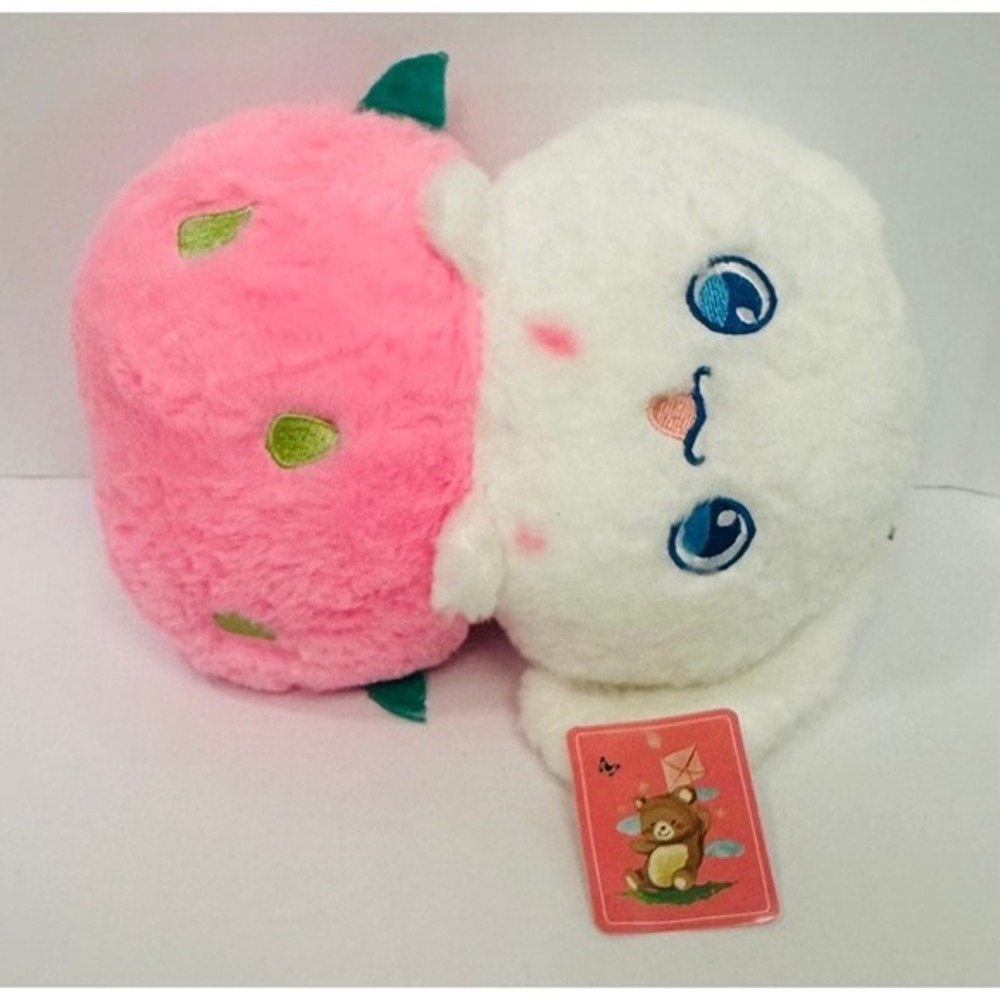 Kawaii Cute White Bunny Pink Strawberry 7" Stuffed Animal Soft Plush Toy